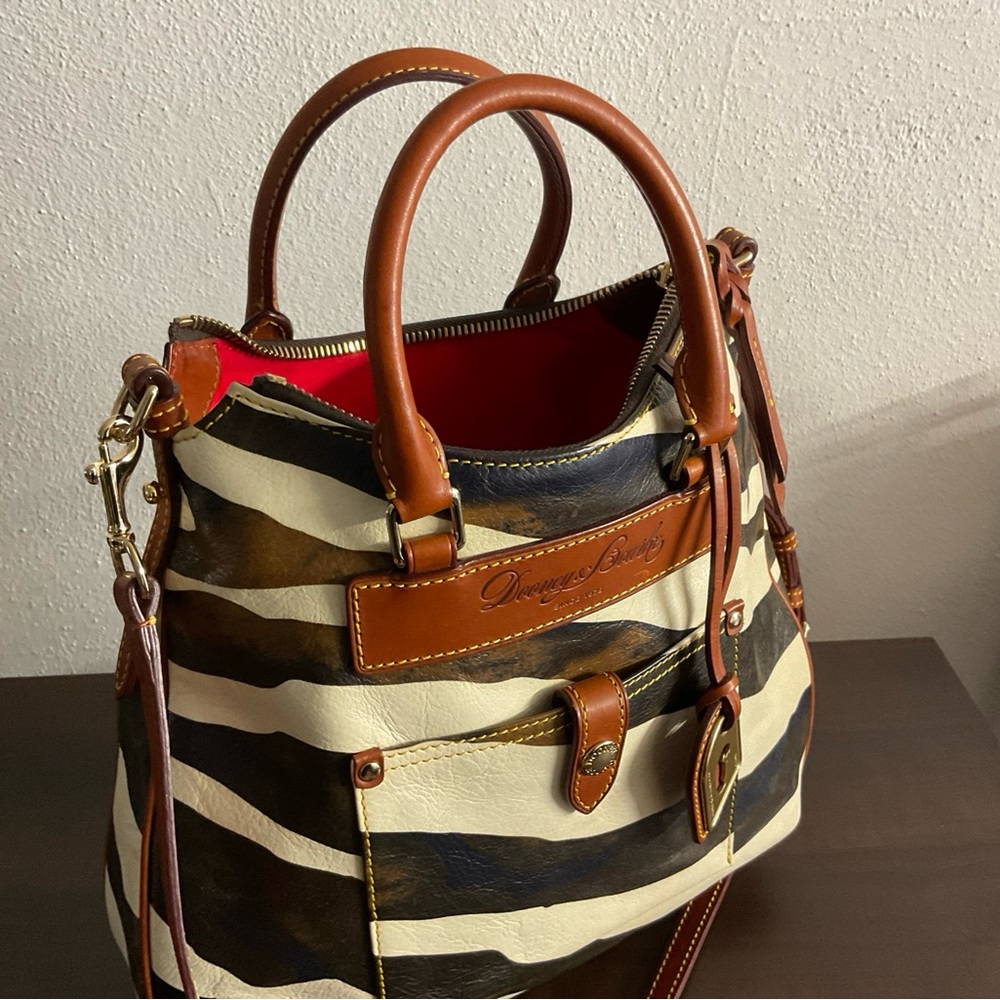 Dooney & Bourke Zebra Print with a hint of blue Leather Hobo/tote bag